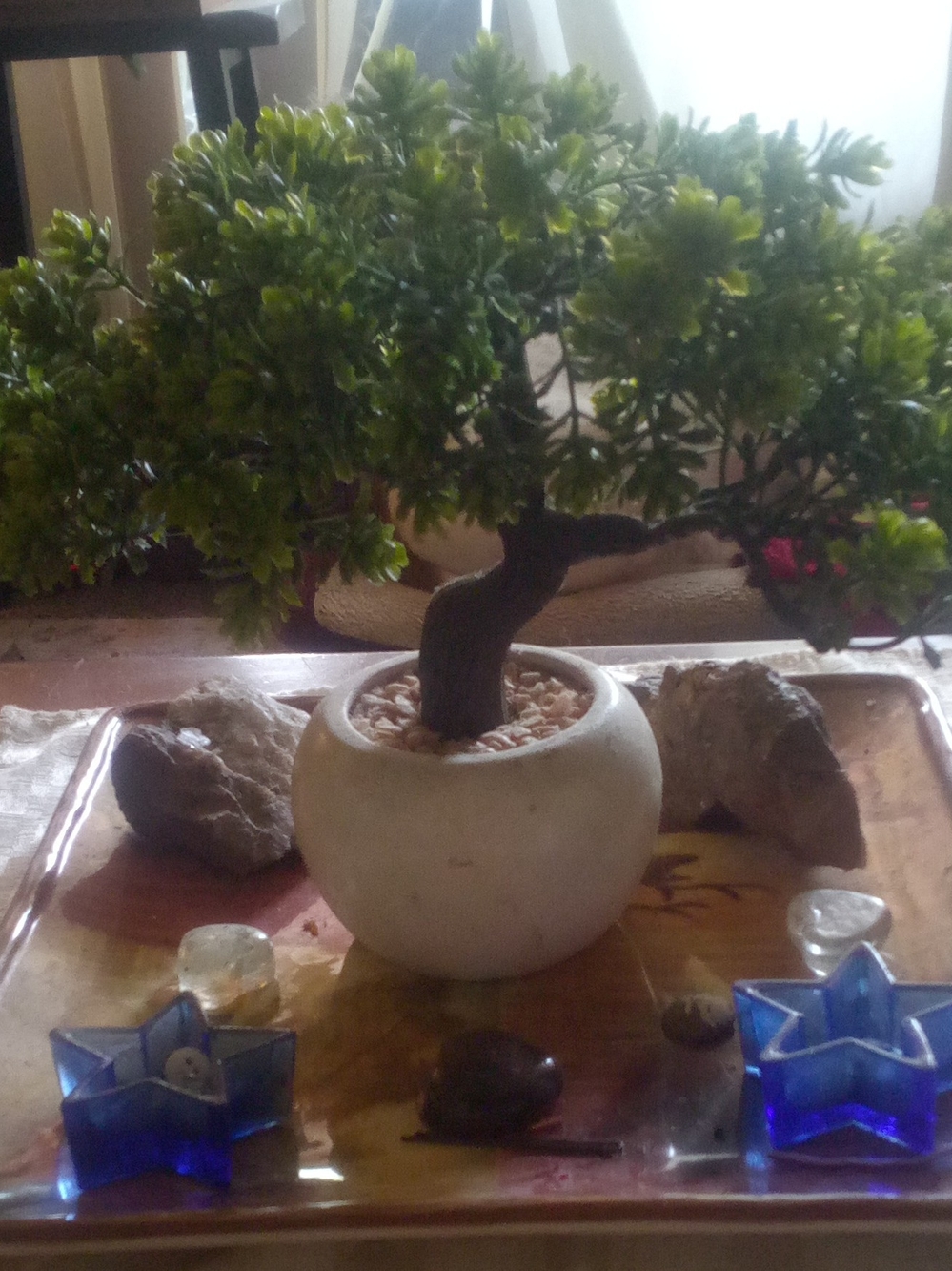 Faux Miniature Bonsai Tree 9" Tall Potted Faux Plant White Ceramic Vase Pot